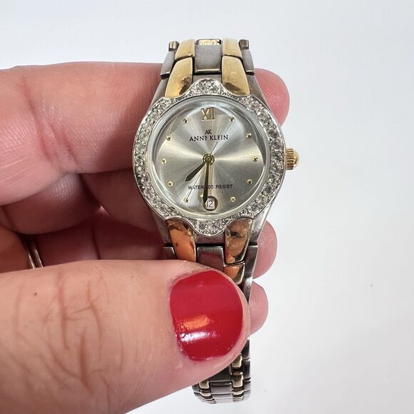 Vintage Anne Klein Gold And Silver Tone Watch With Pave Rhinestones. Untested - Picture 3 of 7